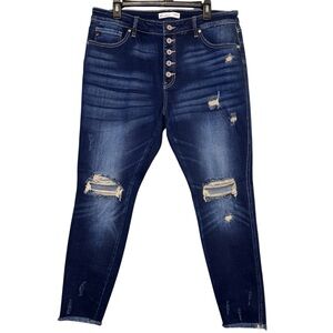 KanCan Button Fly Skinny Distressed Denim Blue Jeans Size 31‎